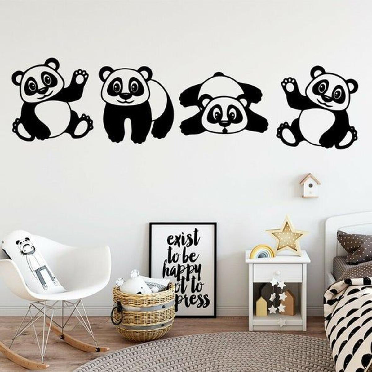 3D Wooden Panda Wall Art 4-Piece MDF Design
