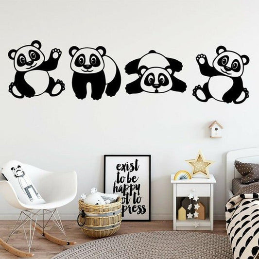 3D Wooden Panda Wall Art 4-Piece MDF Design