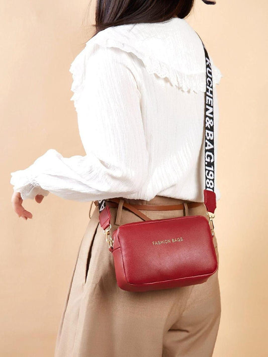 PU Leather Wide Strap Crossbody Bag for Women – Black