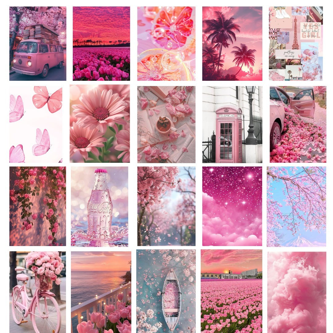 Pack Of 20 Pink Wall Collage Set Aesthetic Stickers