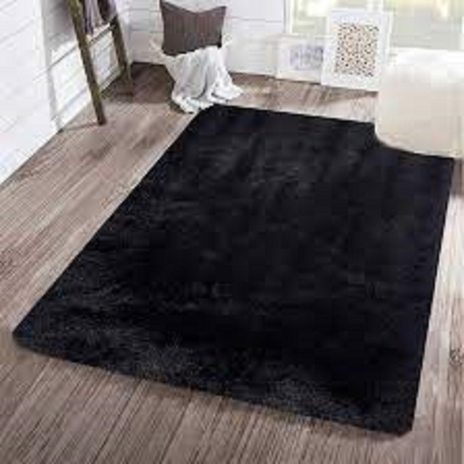 Plain Fluffy Soft Carpet 60x60cm Black Bedroom Rug