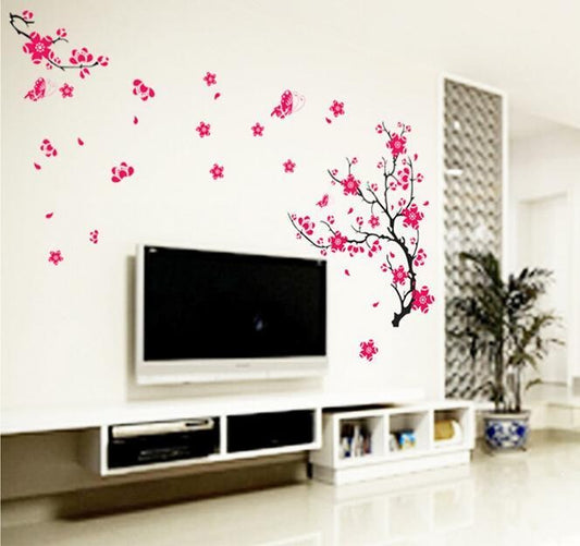 Plum Butterfly Pink Tree 3D Wall Stickers