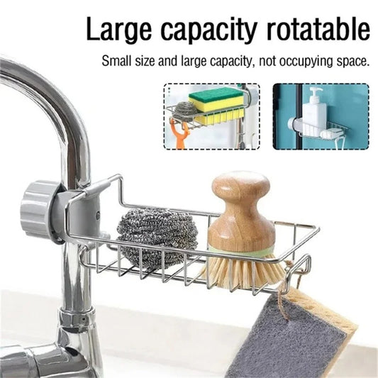 Rotatable Stainless Steel Sink Organizer for Sponge & Dish Cloth