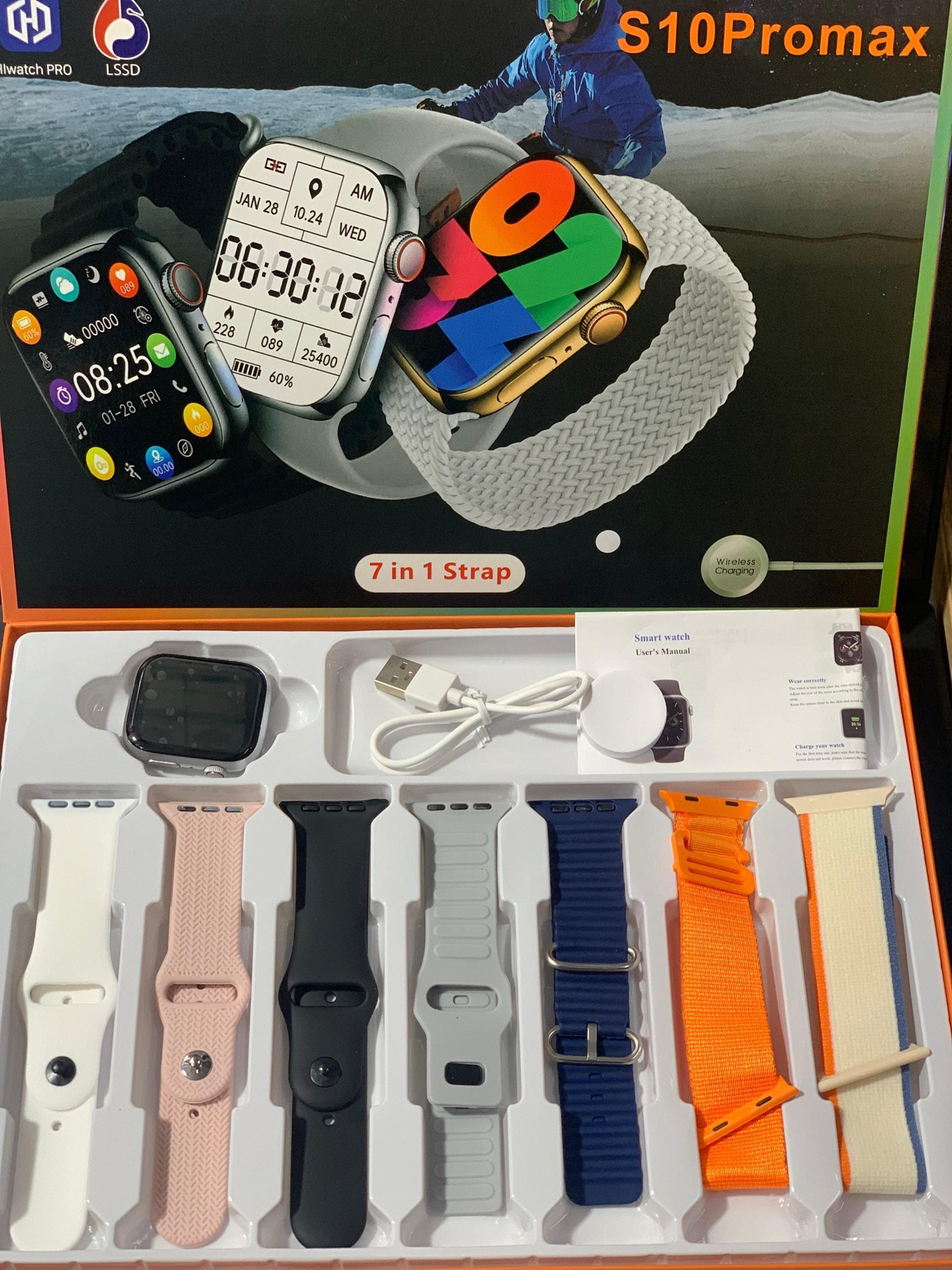 S10 Pro Max Smartwatch with 7 Straps & Wireless Charging