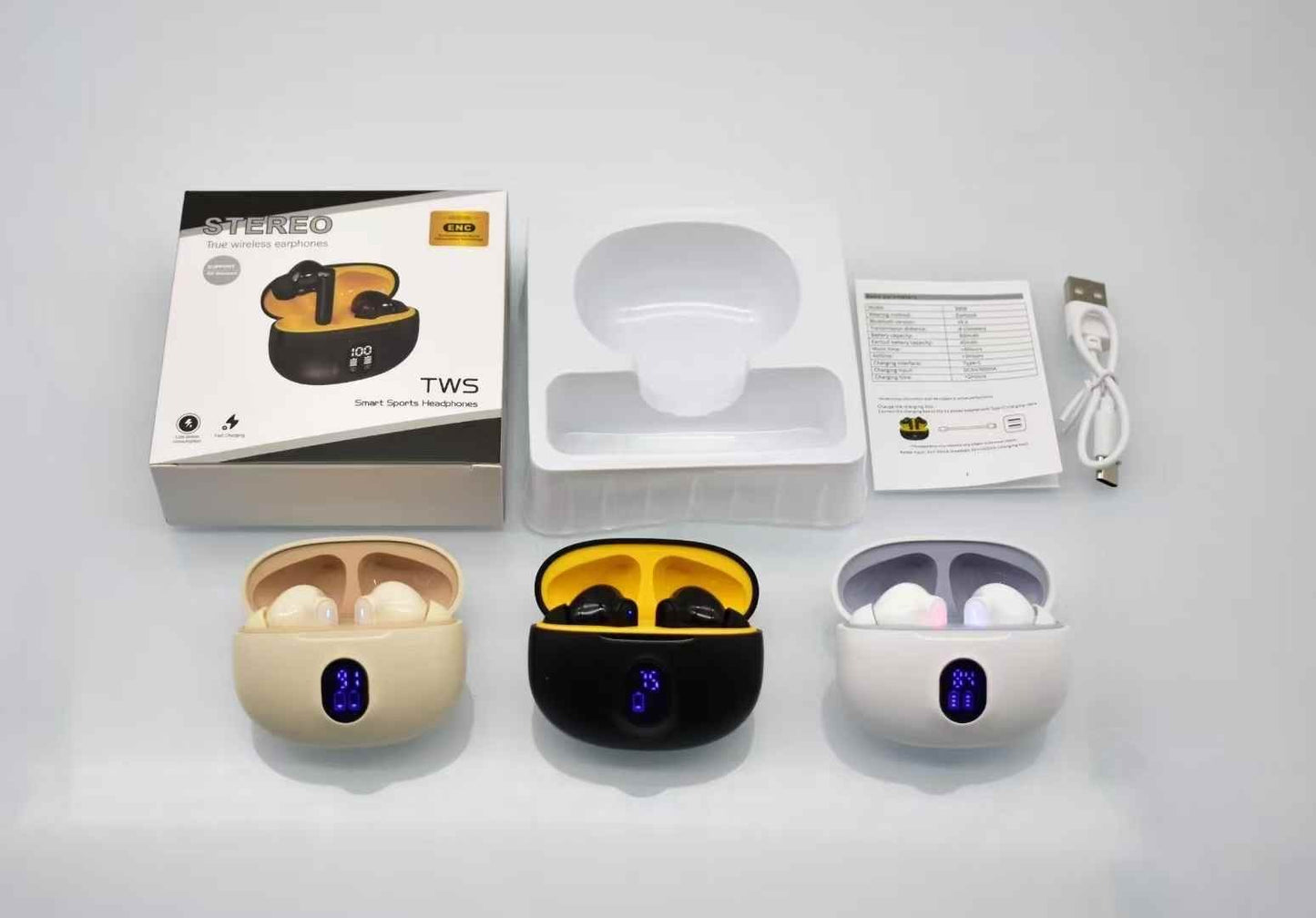 STEREO 895B Bluetooth 5.3 Earbuds with LED Display & Mic