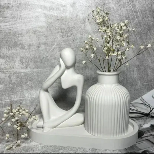 Set Of 3 Home Decor Items Statue Vase Tray