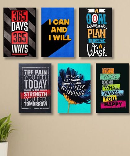 Set Of 6 Motivational Wooden Canvas Wall Frames