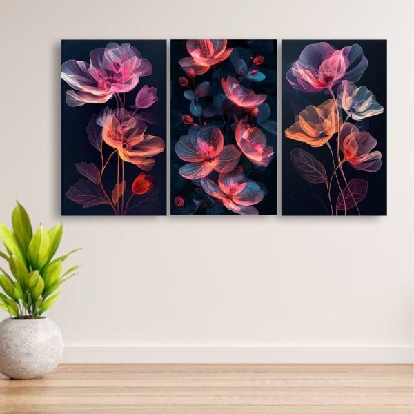 Set of 3 Floral Wooden Wall Art Frames