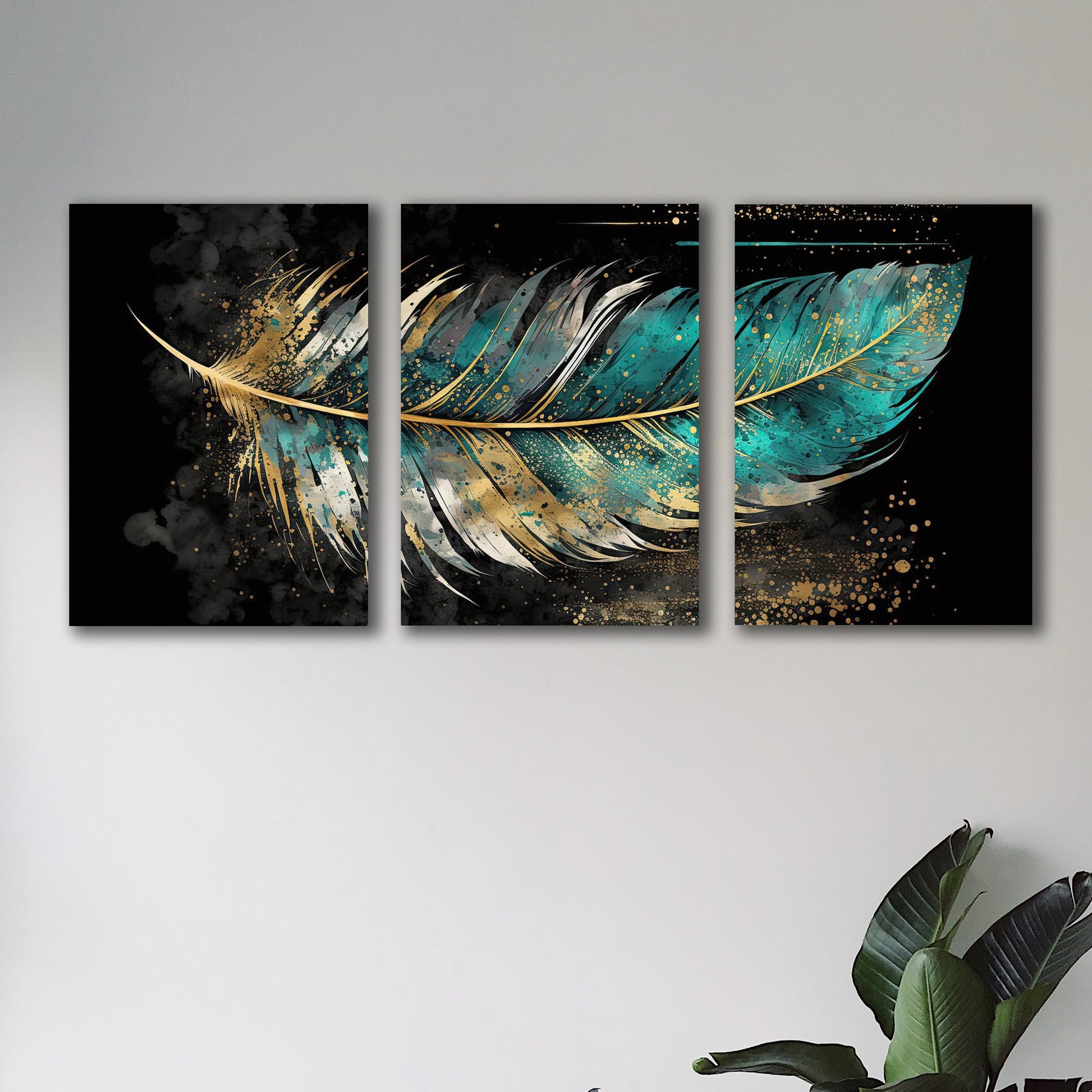 Set of 3 Leaf Art Wooden Frames Wall Decoration