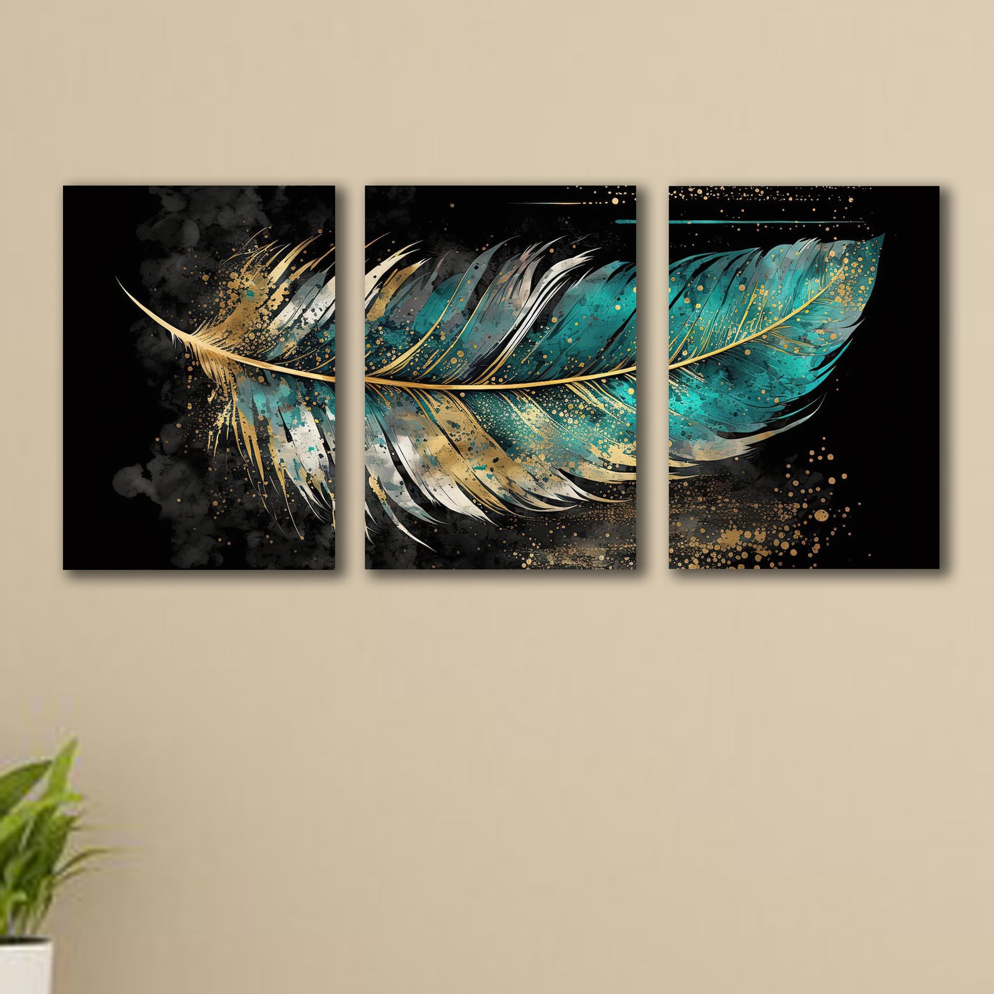 Set of 3 Leaf Art Wooden Frames Wall Decoration