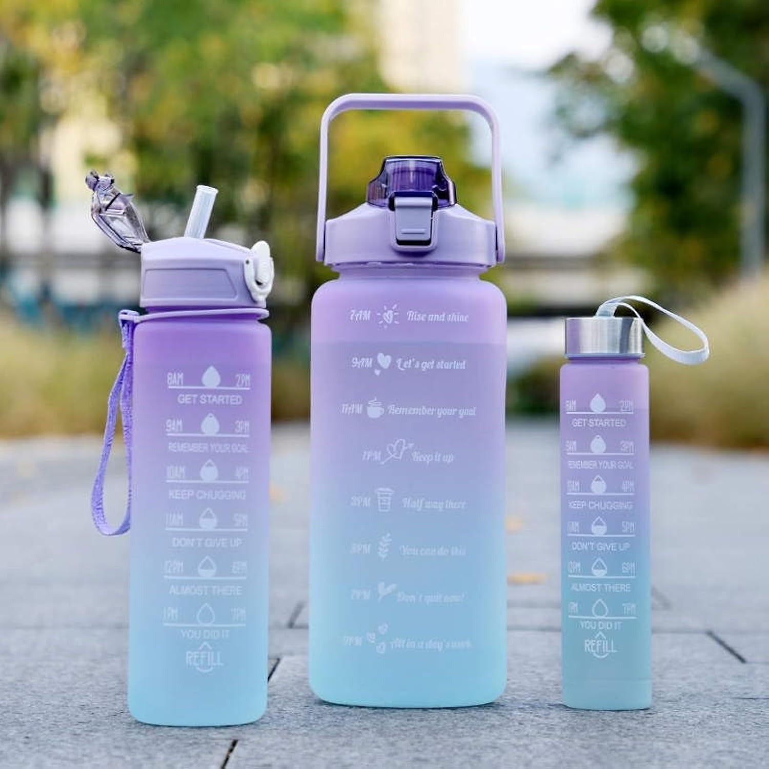 Sports Water Bottles Set with Time Marker & Leak Proof Lid