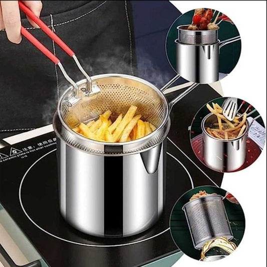 Stainless Steel Deep Fryer Pot with Strainer – 1200ML Heavy-Duty Pan