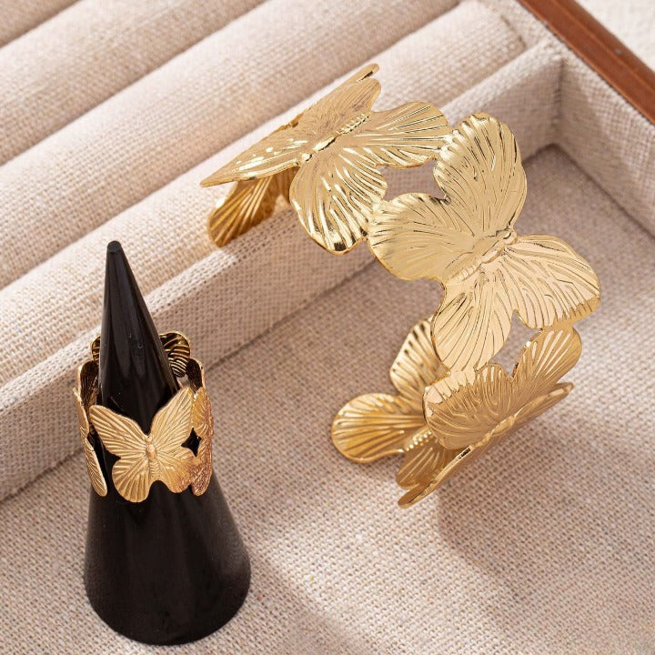 Stylish Alloy Hand Cuff Ring Set For Women – Silver & Golden