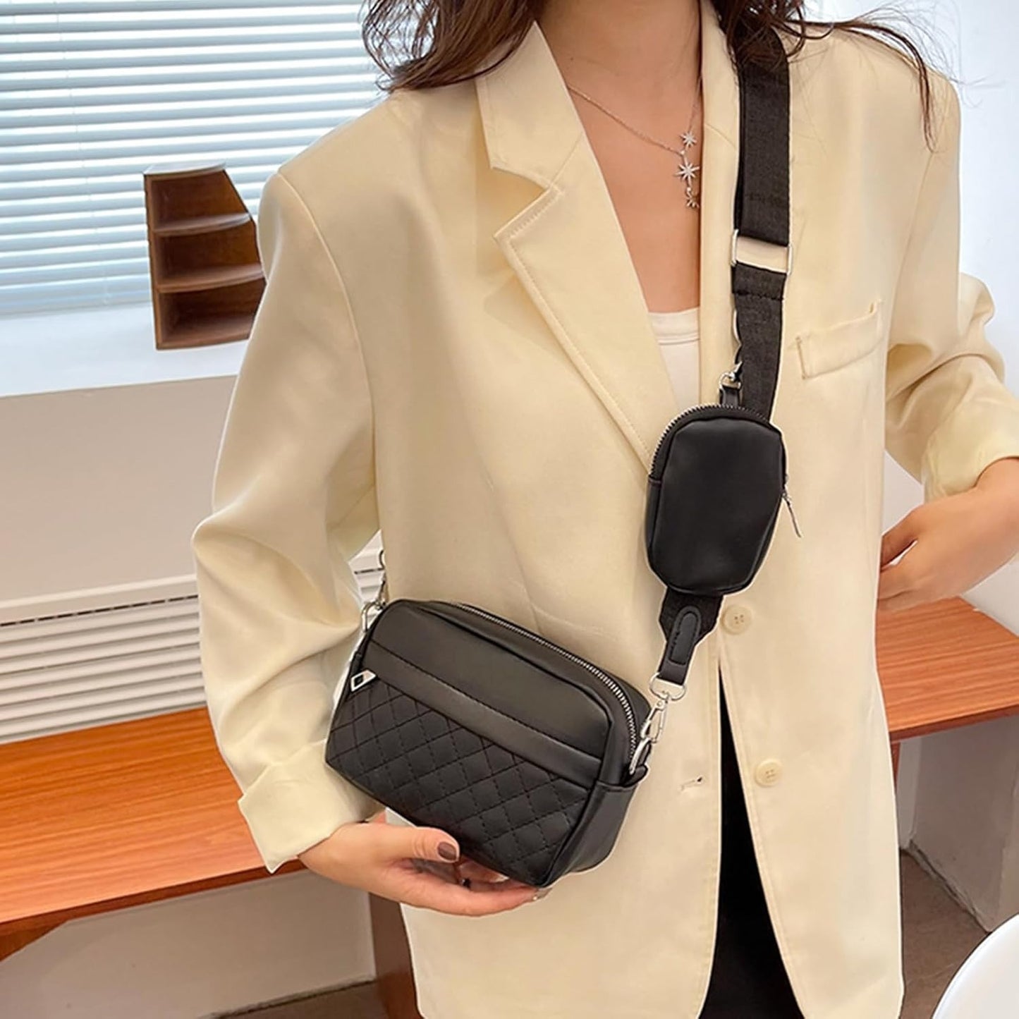 Stylish Convertible Crossbody Bag For Girls - Black PU Leather