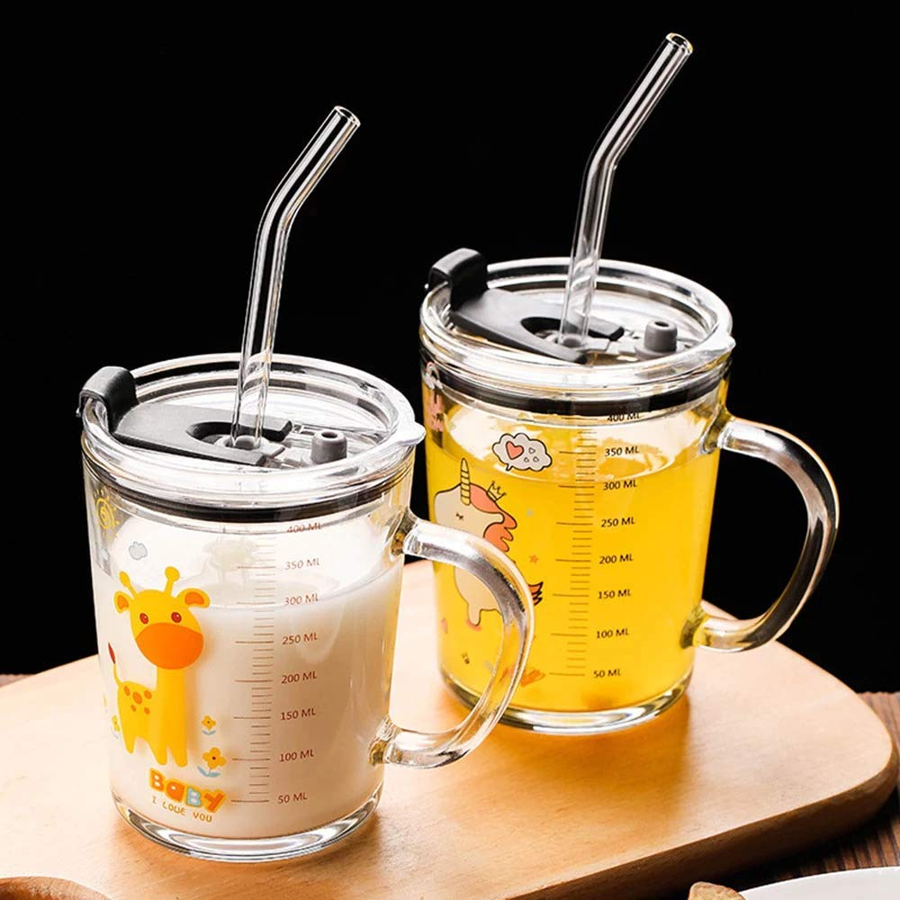 Unicorn Shape 350ml Glass Mug With Straw & Lid