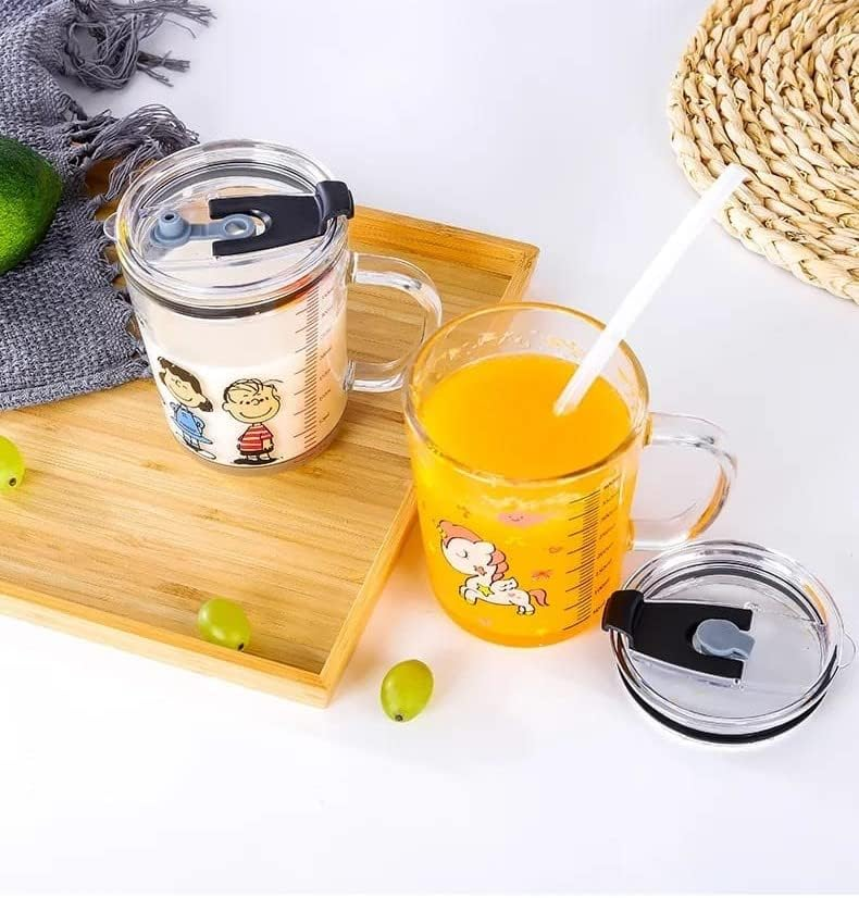 Unicorn Shape 350ml Glass Mug With Straw & Lid