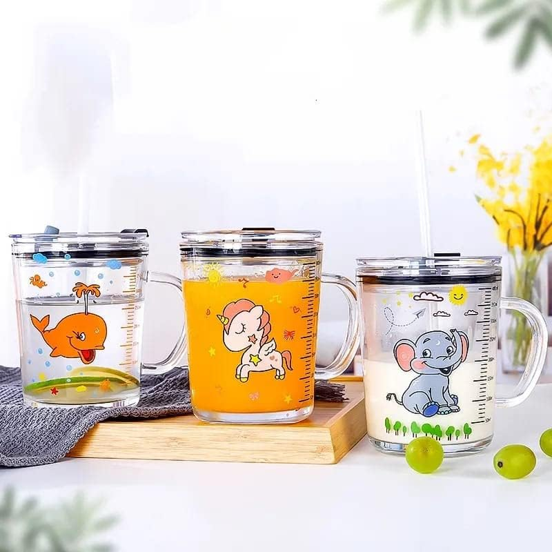 Unicorn Shape 350ml Glass Mug With Straw & Lid