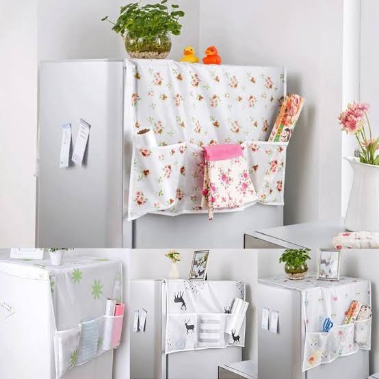 Waterproof Fridge Dust Cover with 6 Pockets Organizer