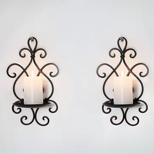 Wooden Wall Candle Sconce Holder Set of 2 Black