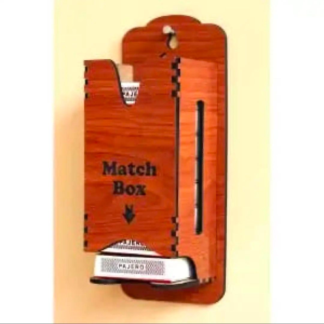 Wooden Wall Mounted Matchbox Holder with 3 Compartments