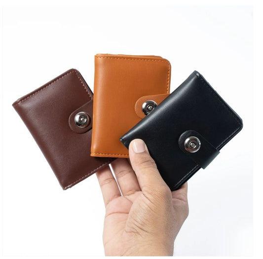 Plain Leather Minimal Button Closure Smart Wallet