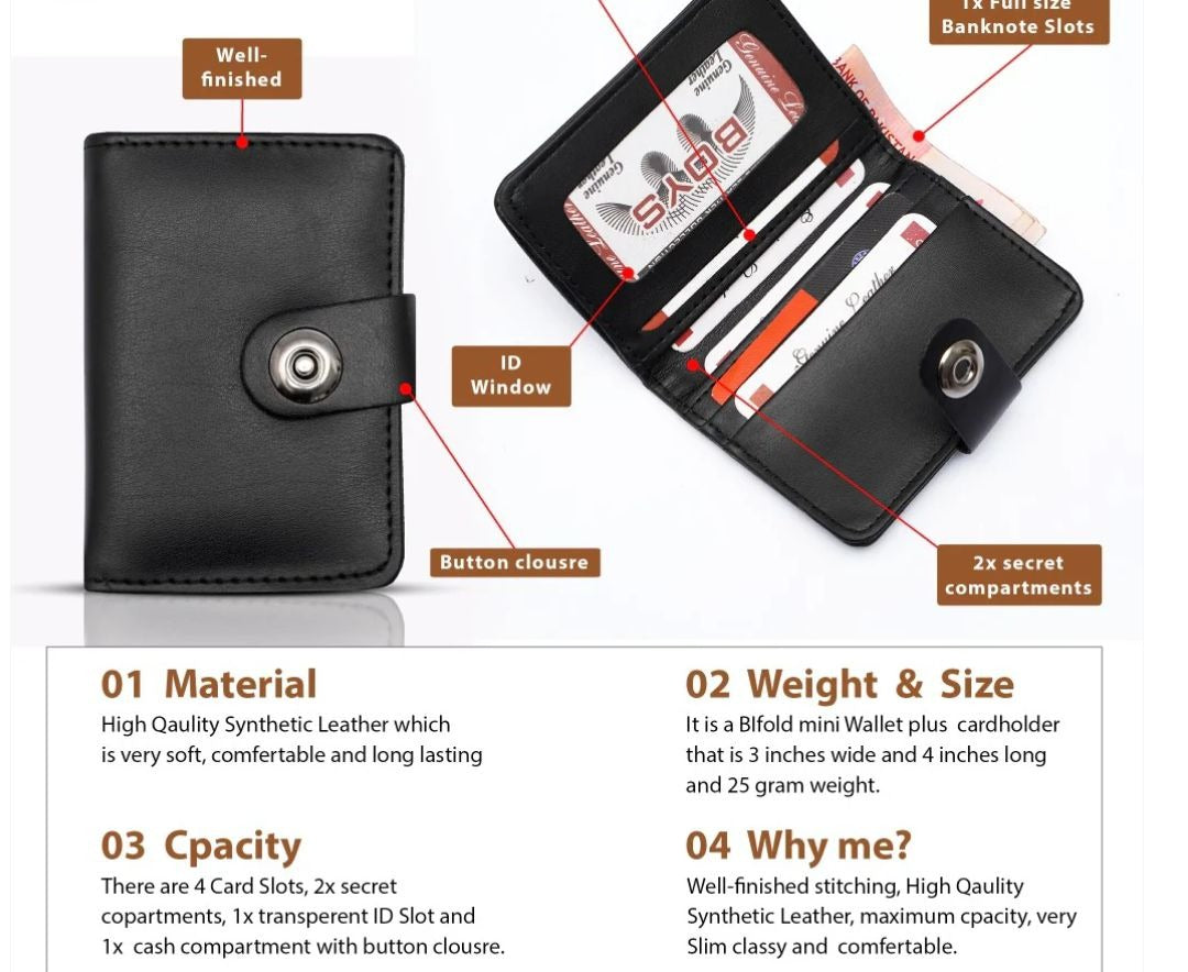 Plain Leather Minimal Button Closure Smart Wallet