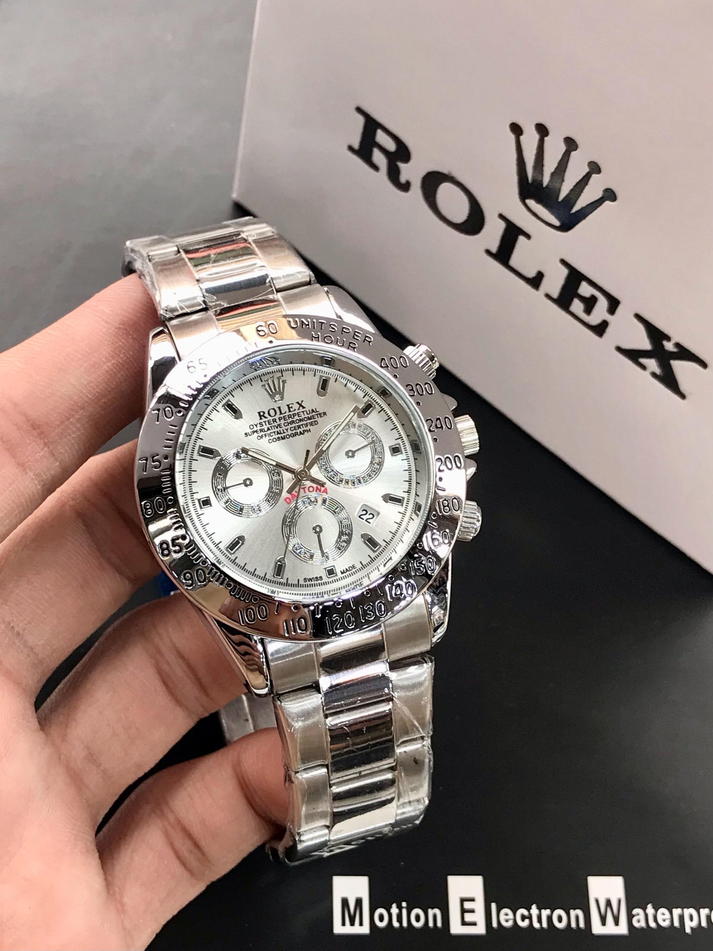 Rolex Daytona Silver Quartz Chronograph Watch For Men