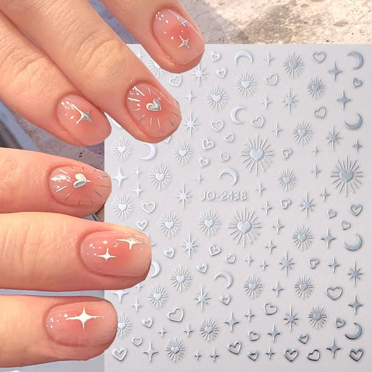 3D Sun Moon Star Love Heart Metallic Mirror Nail Stickers