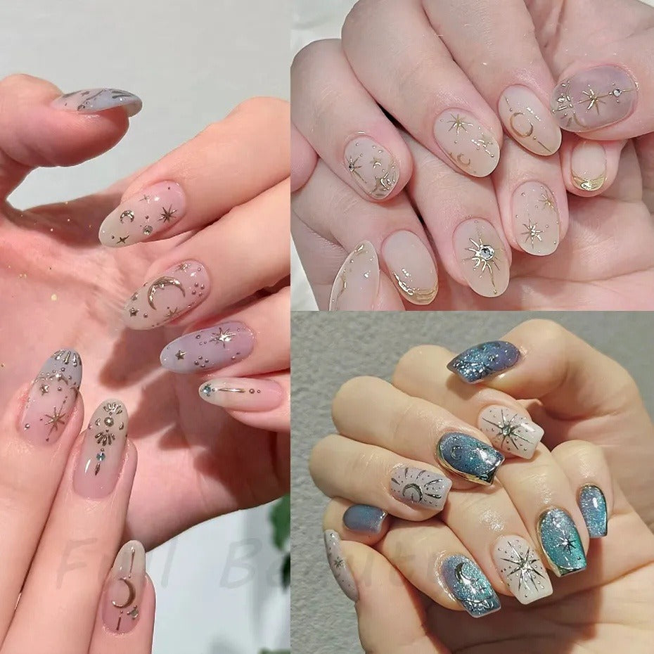 3D Sun Moon Star Love Heart Metallic Mirror Nail Stickers