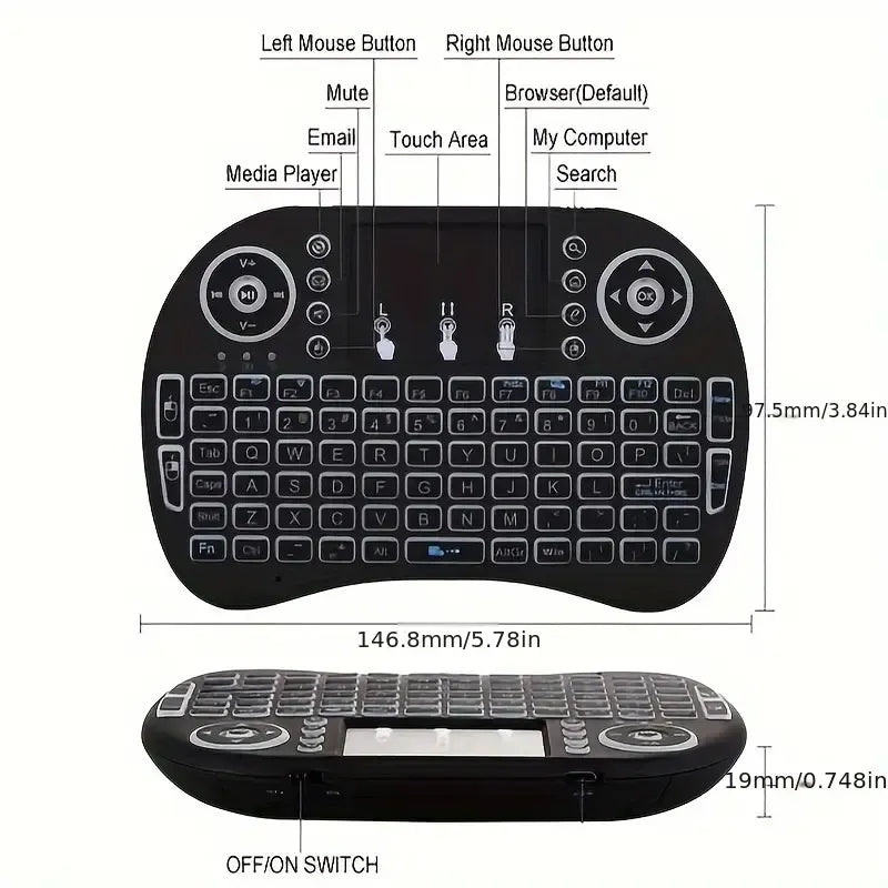 i8 Mini Wireless Keyboard with Touchpad & 7-Color Backlight
