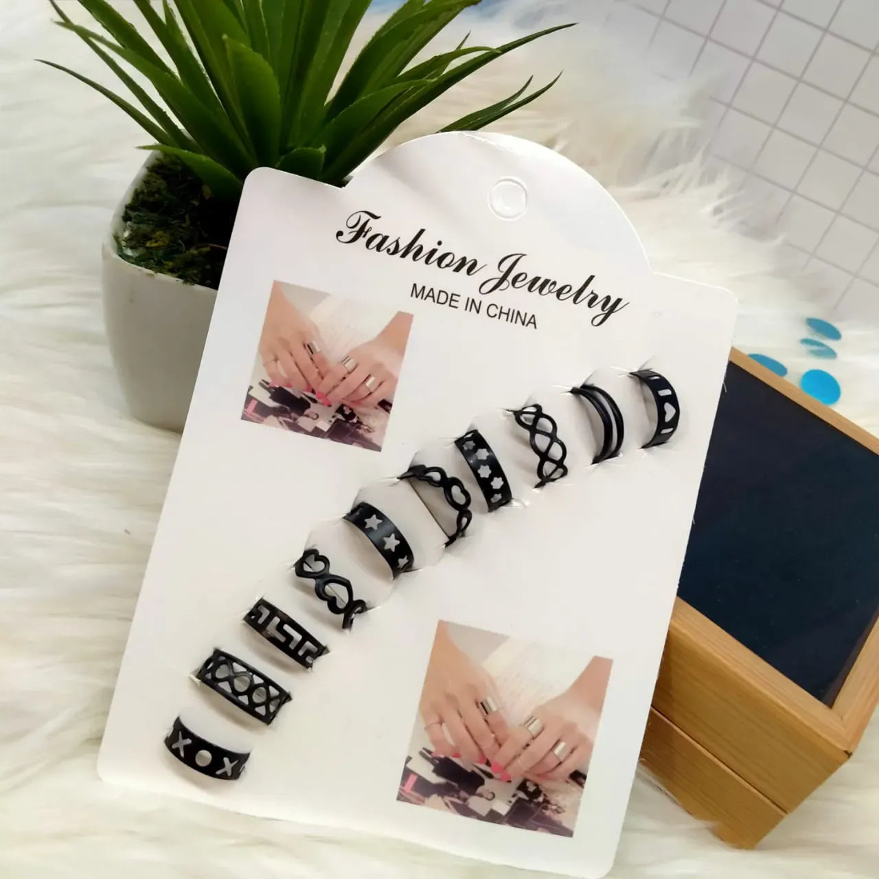 10 Pcs Silver Multi Color Ring Set for Women