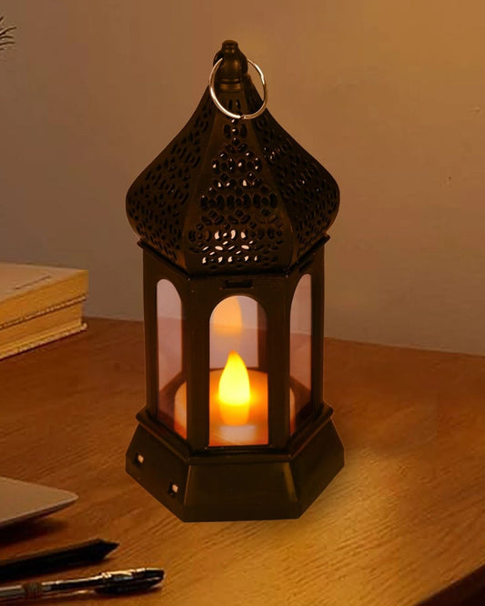 Antique Black Hexagonal LED Candle Lamp – Vintage Home Décor