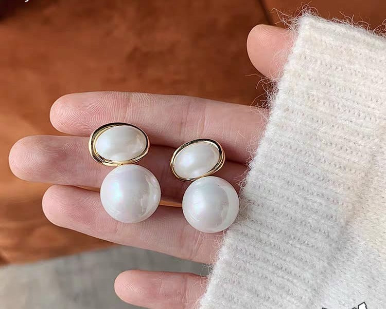 Oval Marble Korean Style Earrings For Women - Golden