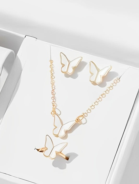 Butterfly Jewelry Set For Women - White (4 Pcs)