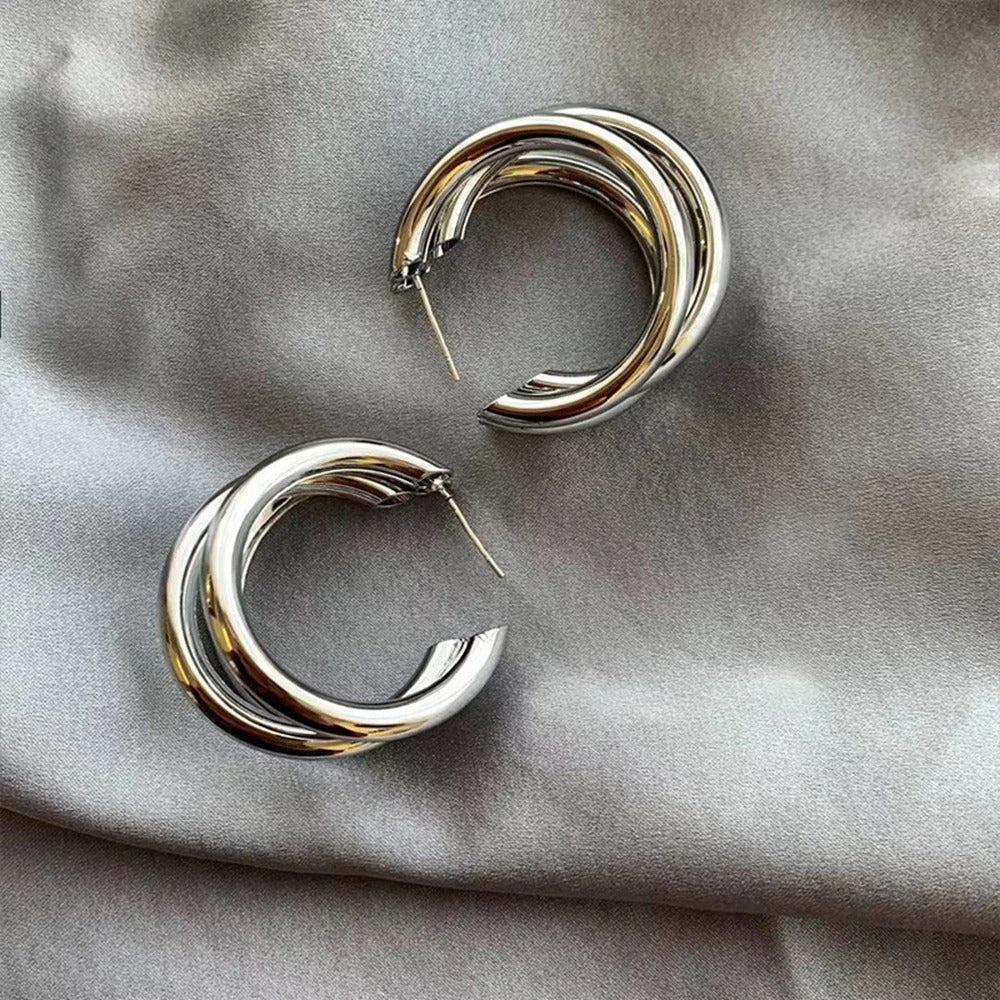 Punk Oval Hoop Earrings For Women - Silver