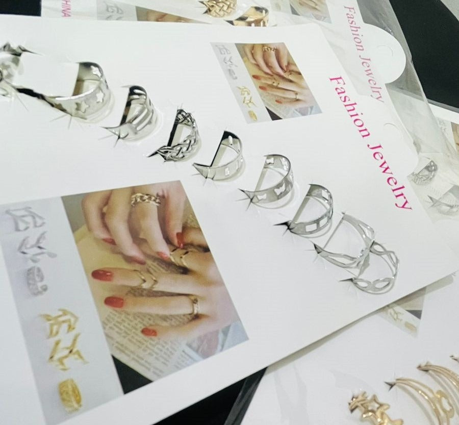 10 Pcs Silver Multi Color Ring Set for Women