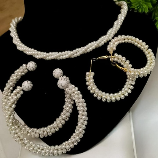 Women Pearl Jewelry Set – Kangan, Mala & Earrings