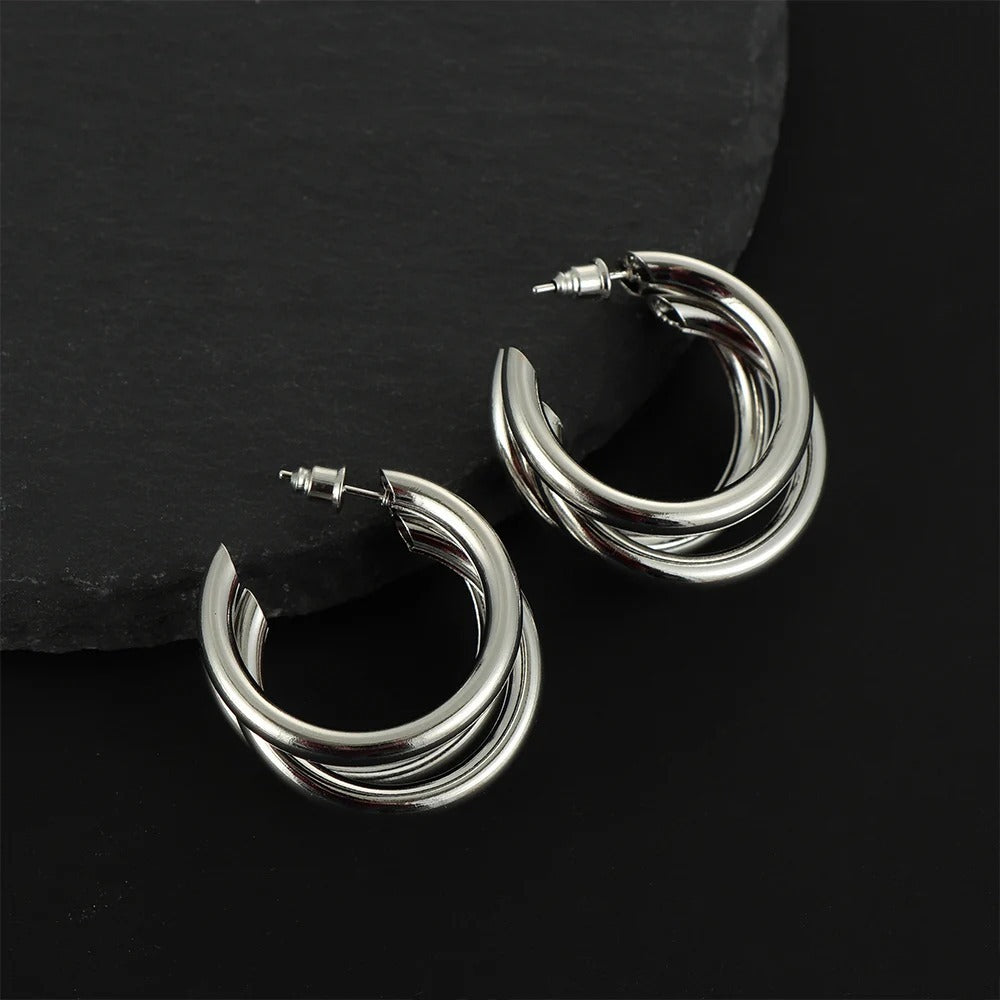 Punk Oval Hoop Earrings For Women - Silver