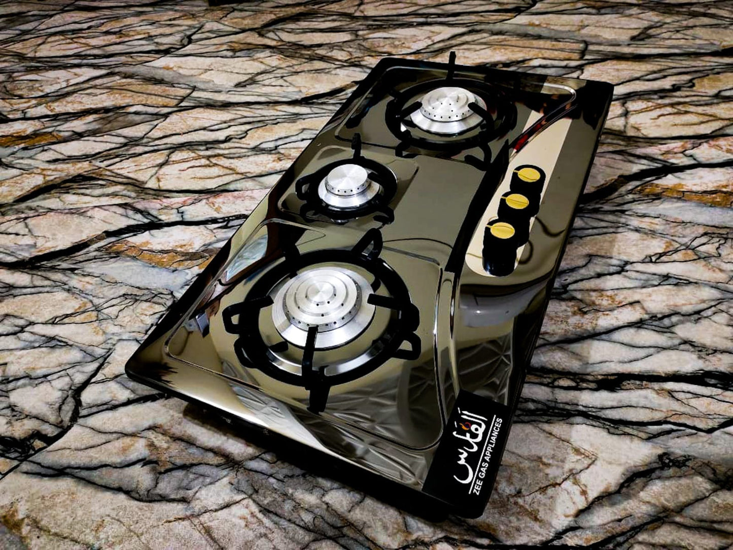 Zee 3 Burner Stainless Steel Hob Stove with Heat Protector
