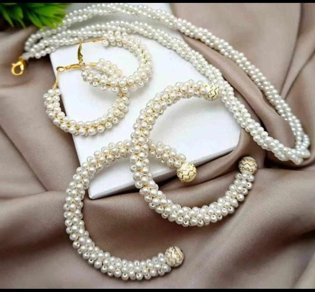 Women Pearl Jewelry Set – Kangan, Mala & Earrings