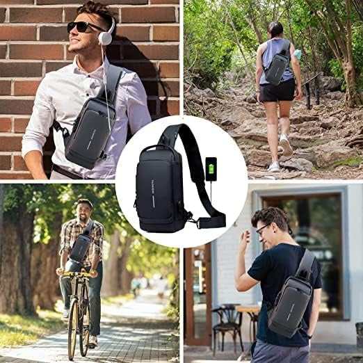Fashion Men Sling Bag – Waterproof Anti-Theft USB Backpack