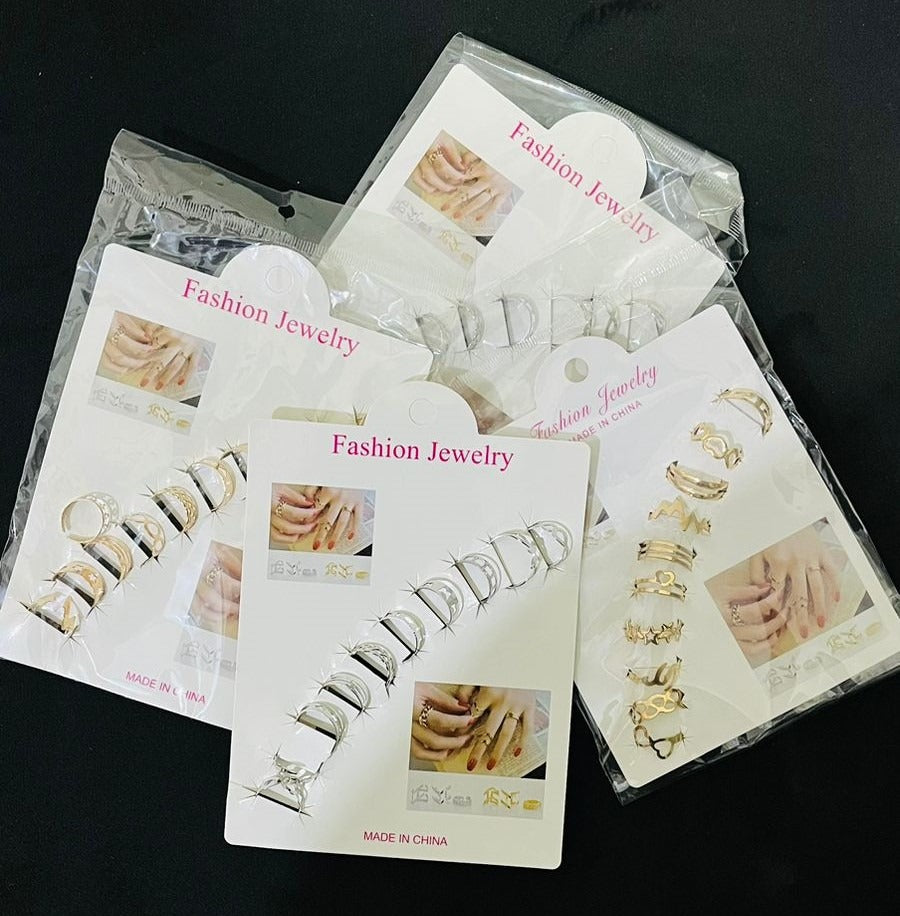 10 Pcs Silver Multi Color Ring Set for Women