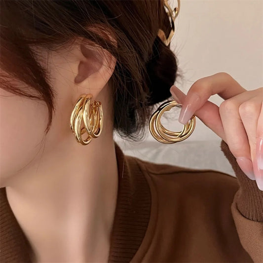 Punk Oval Hoop Earrings For Women - Silver