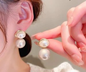 Oval Marble Korean Style Earrings For Women - Golden