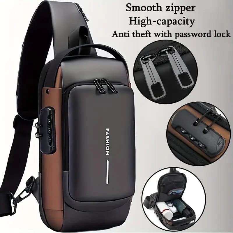 Fashion Men Sling Bag – Waterproof Anti-Theft USB Backpack