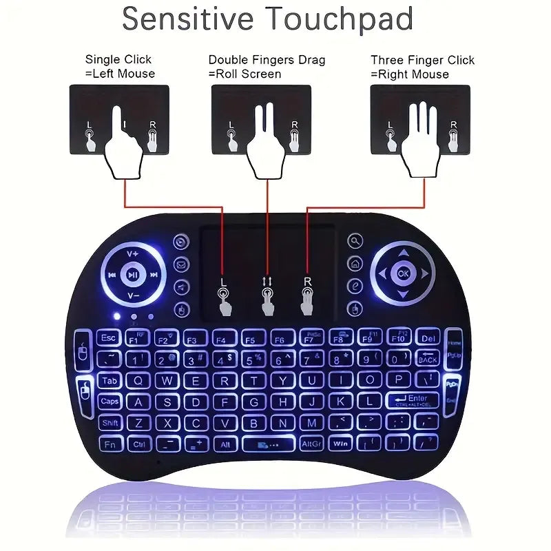 i8 Mini Wireless Keyboard with Touchpad & 7-Color Backlight